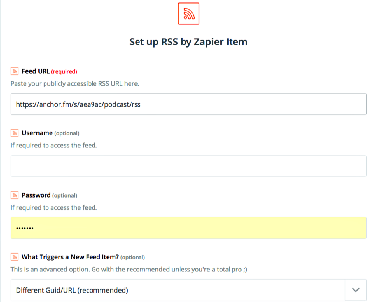 RSS in Zapier from Anchor RSS Feed